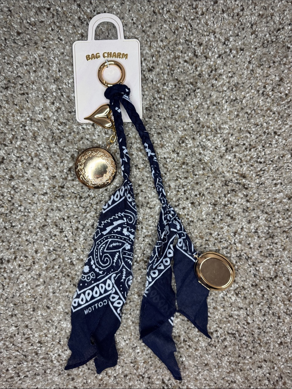 Anthropologie Gold tone and Navy Bandana Bag Charm